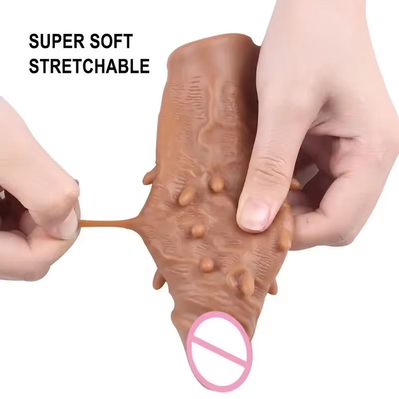 Reusable Ejaculation Delay Realistic Dildo Sleeve - Silicone Wearable Penis Enlargement Extender for Men - Skin-Safe Flesh Tone Adult Toys in India - Image 5
